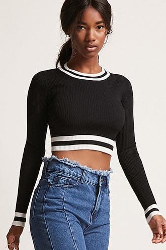 Forever21 Contrast Stripe Cropped Sweater