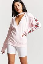 Forever21 Rose Embroidered Cutout Sweatshirt