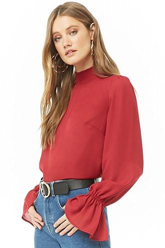 Forever21 Chiffon Trumpet-sleeve Top