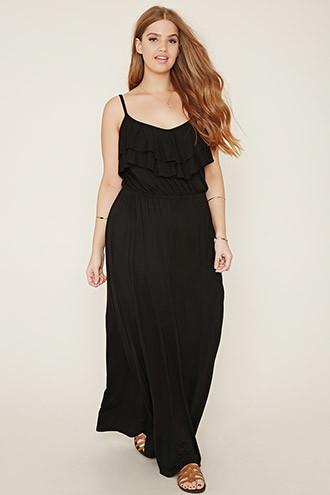 Forever21 Plus Women's Black Plus Size Ruffled Maxi Dress