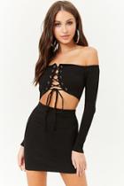 Forever21 Ribbed Lace-up Crop Top & Skirt Set