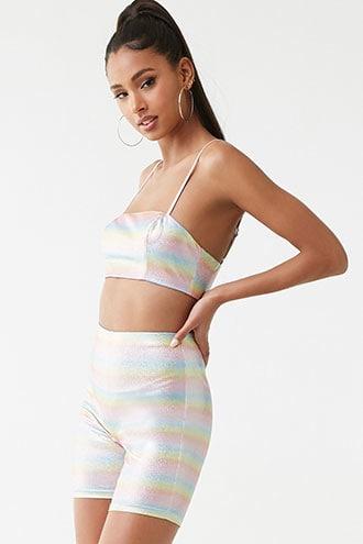 Forever21 Gradient Shimmer Crop Top & Biker Short Set