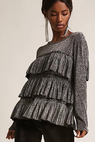 Forever21 Metallic Tiered-ruffle Top