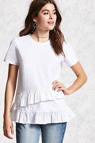 Forever21 Poplin Ruffle Hem Tee