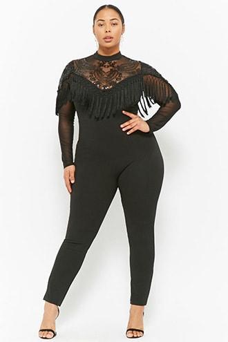 Forever21 Plus Size Tasseled Mesh Jumpsuit