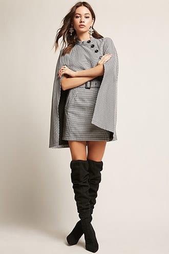 Forever21 Houndstooth Belted Cape Dress