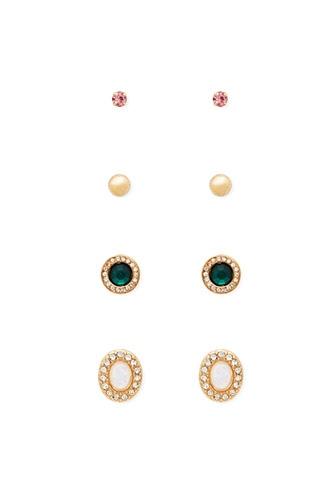 Forever21 Gold & Peach Rhinestone Stud Set