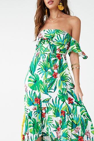 Forever21 Floral & Leaf Off-the-shoulder High-low Dress