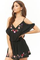 Forever21 London Rose Floral Embroidered Open-shoulder Romper