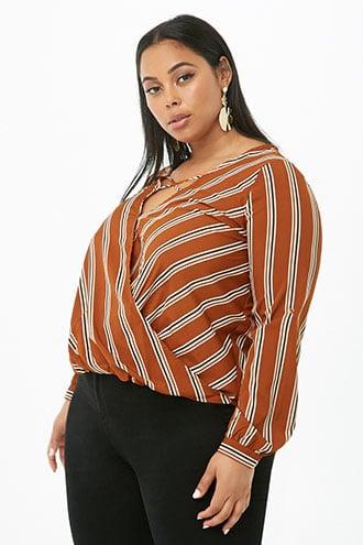 Forever21 Plus Size Striped Crisscross Top