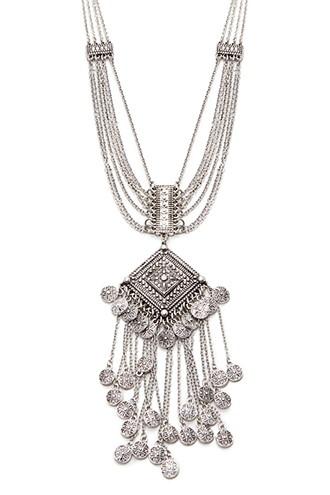Forever21 B.silver Etched Statement Necklace