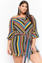Forever21 Plus Size Belted Multi-striped Shorts