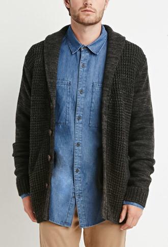 21 Men Ribbed Knit Shawl Cardigan
