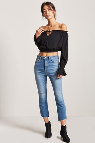 Forever21 Off-the-shoulder Tassel Crop Top