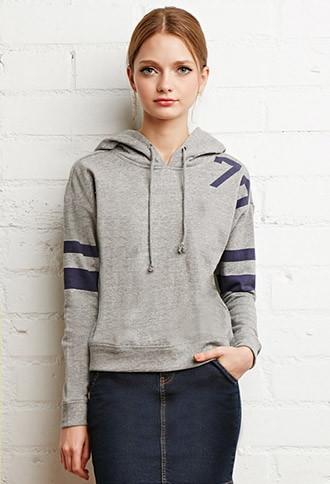 Forever21 Women's  Varsity-striped Hoodie (grey/navy)