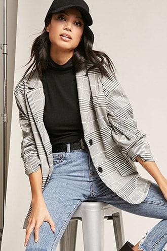 Forever21 Glen Plaid Button-front Blazer
