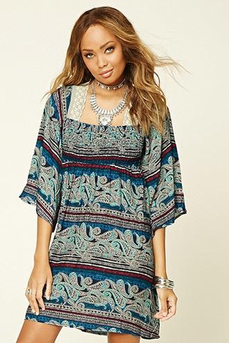 Forever21 Women's  Navy Abstract Paisley Print Dress