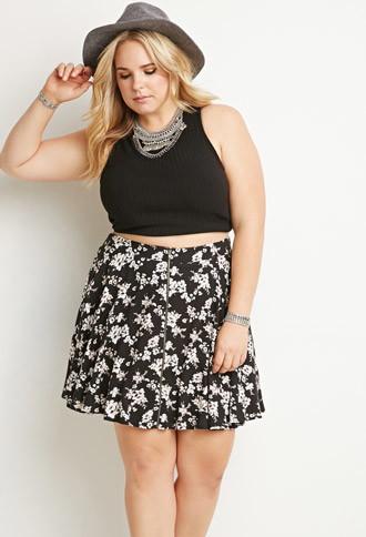 Forever21 Plus Floral Skater Skirt