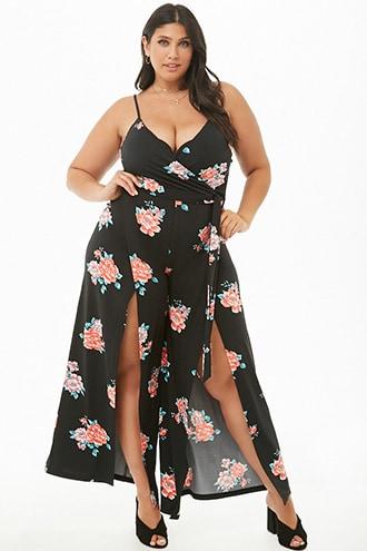 Forever21 Plus Size Floral Surplice Tulip-leg Jumpsuit