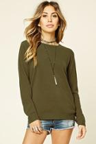 Forever21 Women's  Olive Crew Neck Sweater