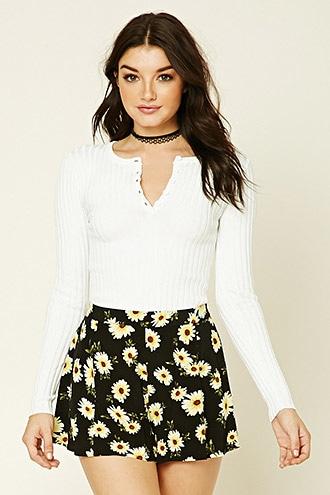 Forever21 Women's  White Henley Crop Top