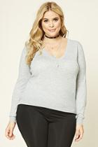 Forever21 Plus Women's  Heather Grey Plus Size V-neck Sweater