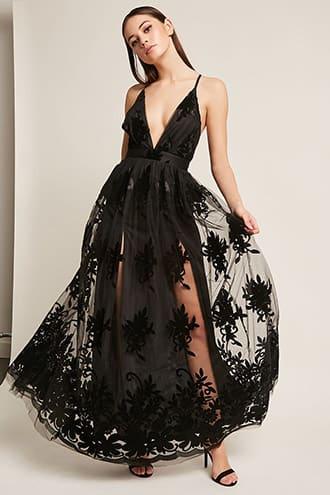 Forever21 Plunging Floral Mesh Maxi Dress