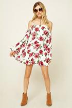 Forever21 Women's  Cream & Red Floral Open-shoulder Dress
