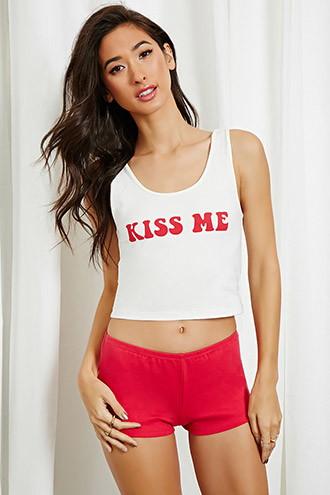 Forever21 Women's Kiss Me Graphic Pj Tank