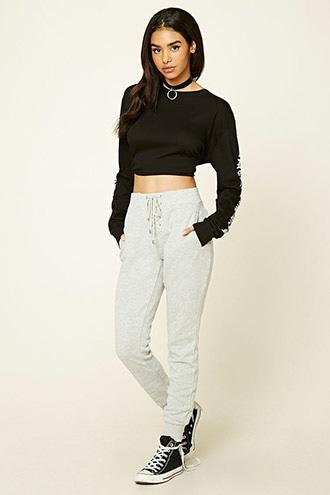 Forever21 Women's  Heather Grey Heathered Lace-up Sweatpants