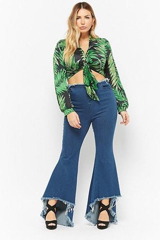 Forever21 Plus Size Kikiriki Frayed Flared High-low Jeans