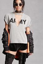 Forever21 Army Graphic Marled Cutout Top