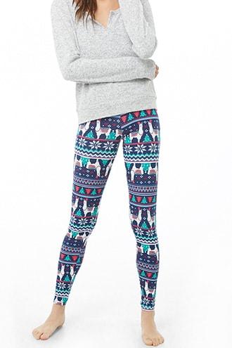 Forever21 Holiday Fair Isle Llama Print Leggings