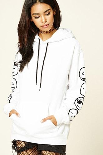 Forever21 Women's Emoji Sleeve Graphic Hoodie