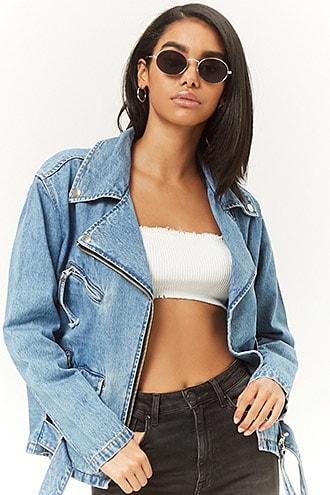 Forever21 Oversized Denim Moto Jacket