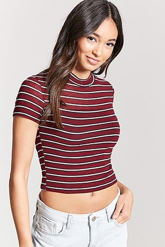 Forever21 Stripe Mock Neck Tee