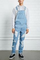 21 Men Men's  Light Denim Distressed Denim Overalls