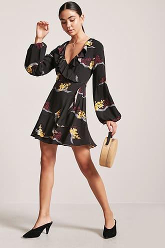 Forever21 Floral Ruffle Wrap-front Dress