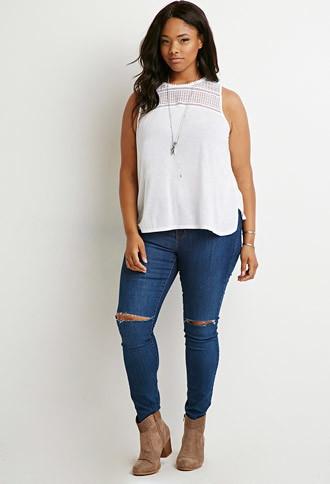 Forever21 Plus Crochet-paneled Top