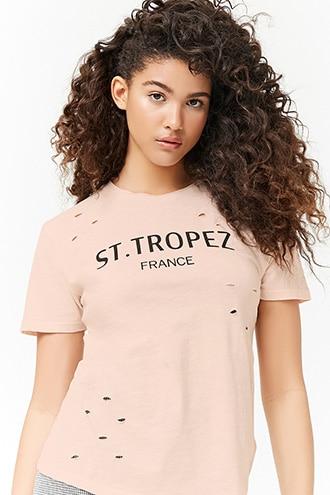 Forever21 Distressed St. Tropez France Graphic Tee