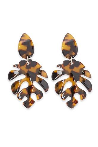 Forever21 Tortoiseshell Monstera Leaf Drop Earrings