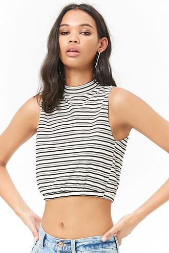 Forever21 Striped Mock Neck Crop Top