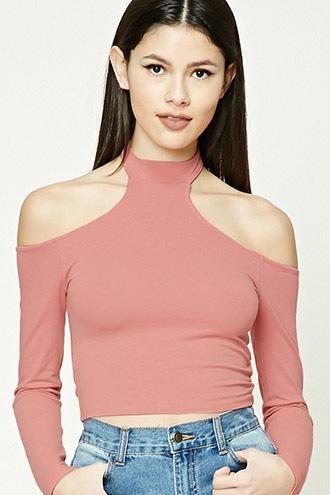 Forever21 Choker Neck Open-shoulder Top