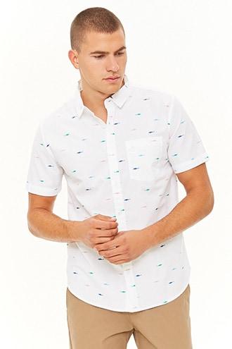 Forever21 Multicolor Shark Print Slub Woven Shirt