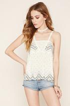 Forever21 Women's  Cream & Blue Embroidered Abstract Print Cami