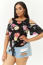 Forever21 Plus Size Floral Open-shoulder Tie-front Top