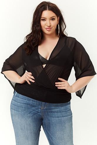 Forever21 Plus Size Sheer Mesh Surplice Top