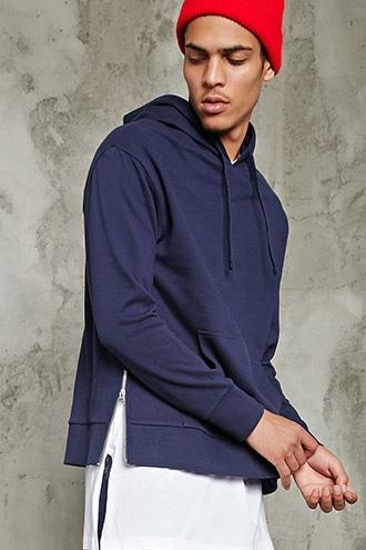21 Men Men's  Navy Zip-hem Hoodie