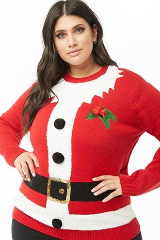 Forever21 Plus Size Santa Suit Graphic Sweater