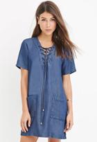 Love21 Life In Progress Lace-up Chambray Dress